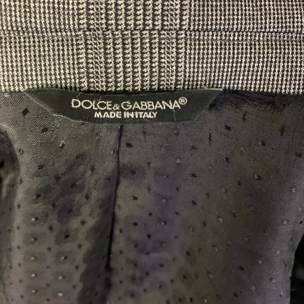 DOLCE & GABBANA Chest Size 38 Black White Plaid Virgin Wool Sport Coat